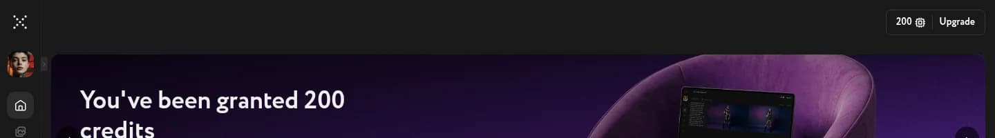 Workroom app header bar showing the credit balance and the Upgrade button in the top-right corner