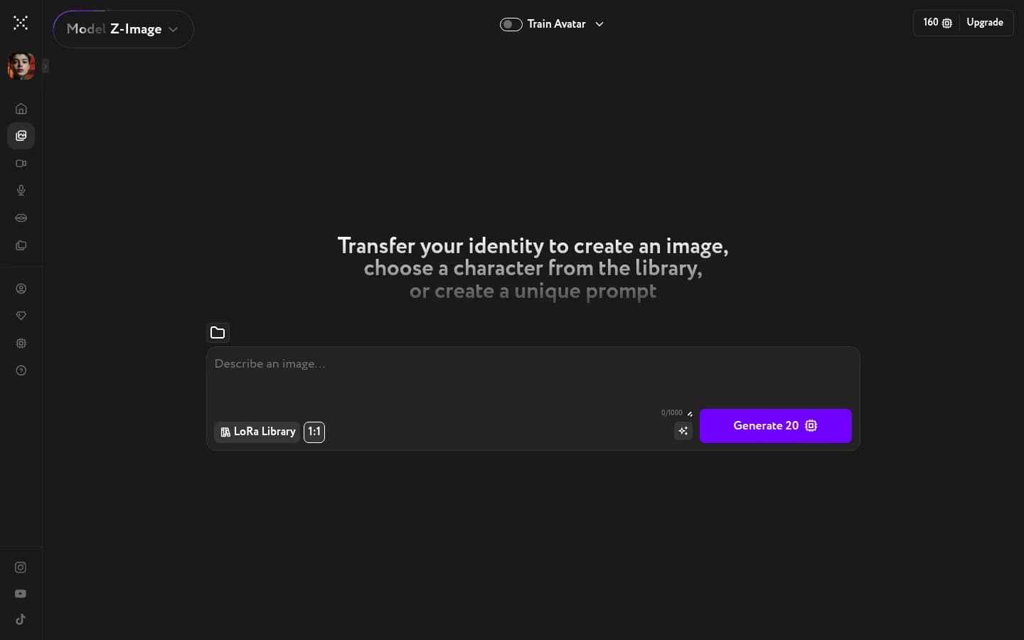 Picture Lab — empty state ready for your first prompt