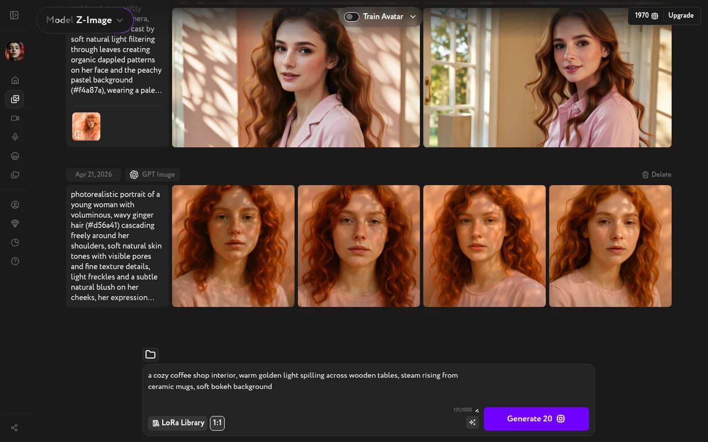 Prompt filled in with a description — Generate button ready