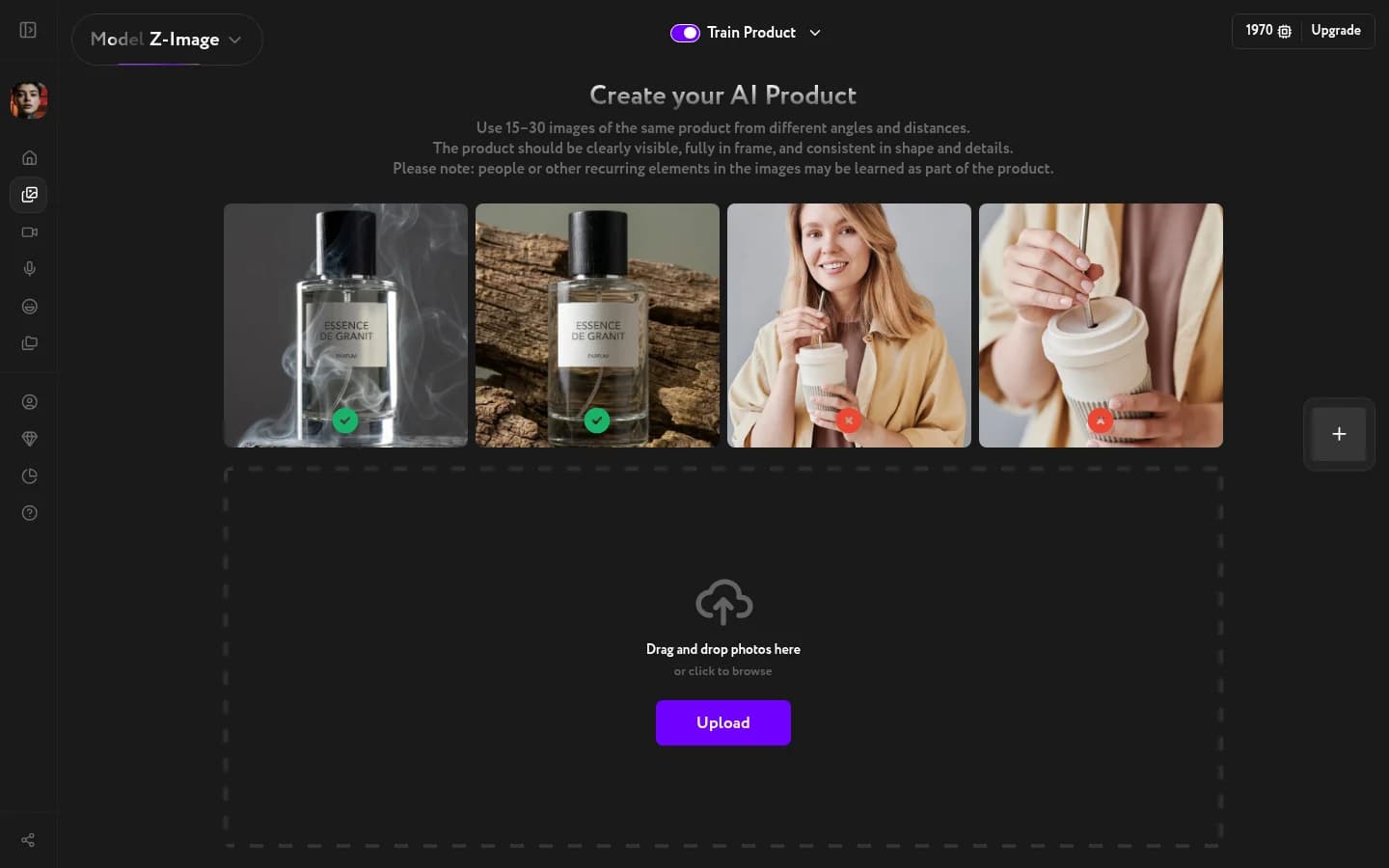 Train Avatar toggle with Avatar / Style / Product dropdown