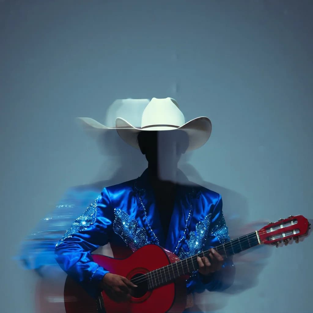 Blue Satin Guitar Silhouette