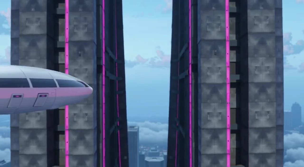 Capsule Gliding Between Towers
