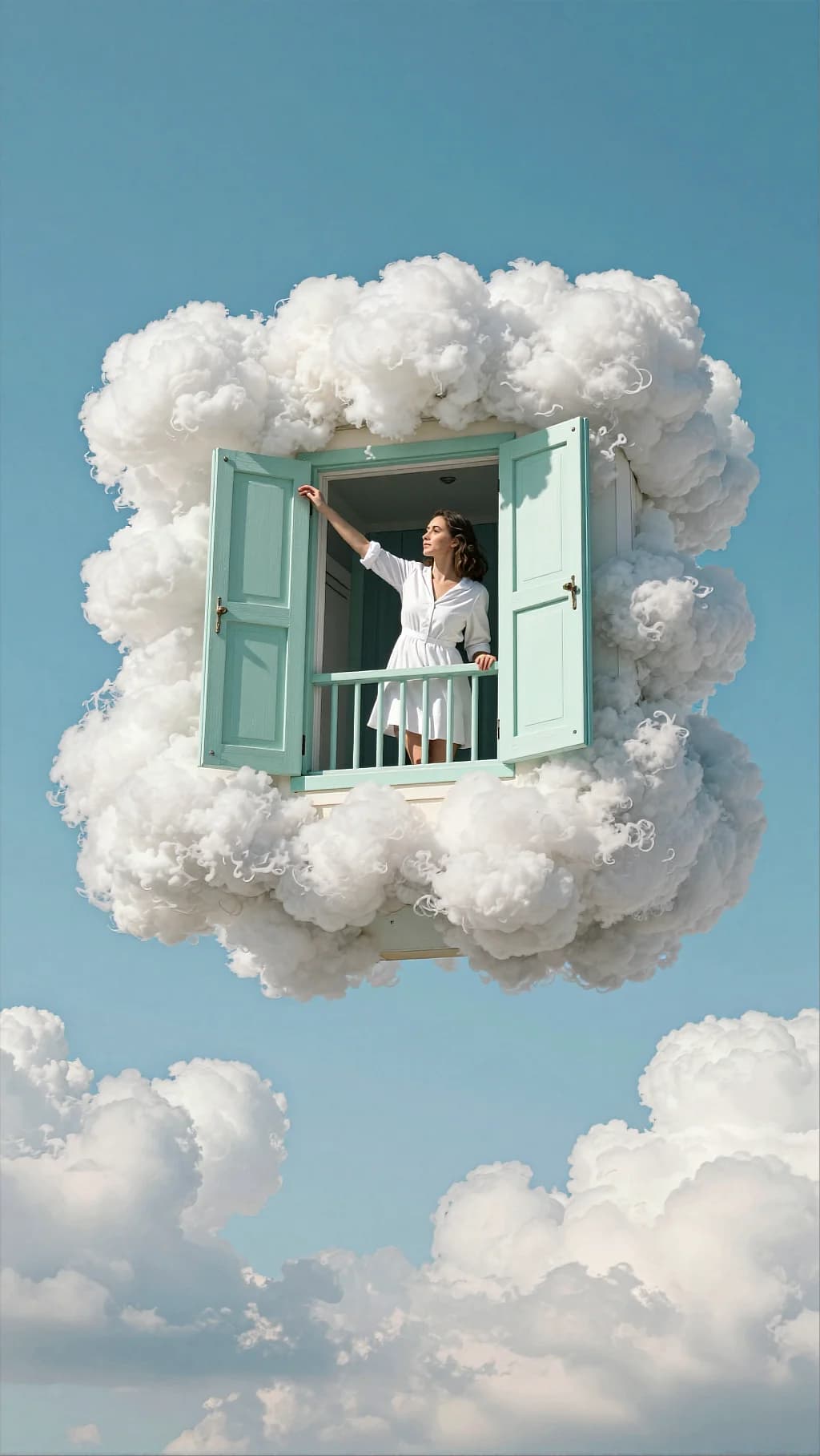 Cloud Balcony Mint Shutters