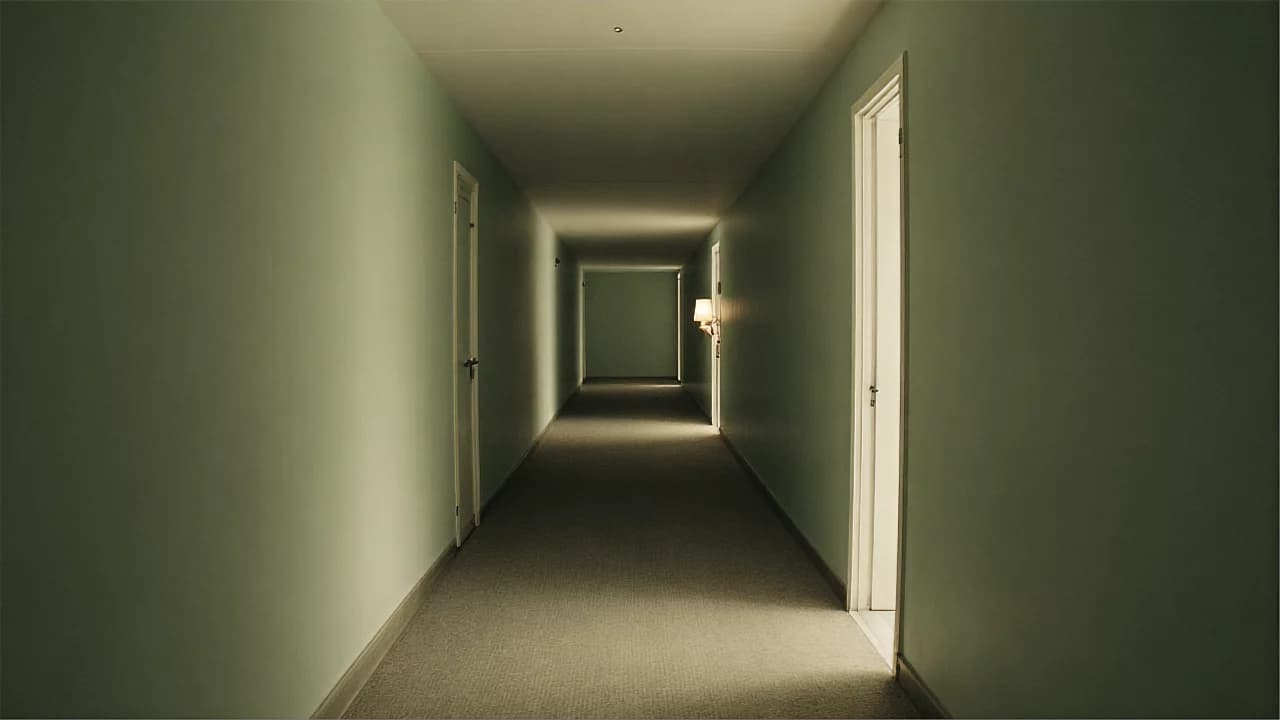 Empty Hotel Corridor Lamp