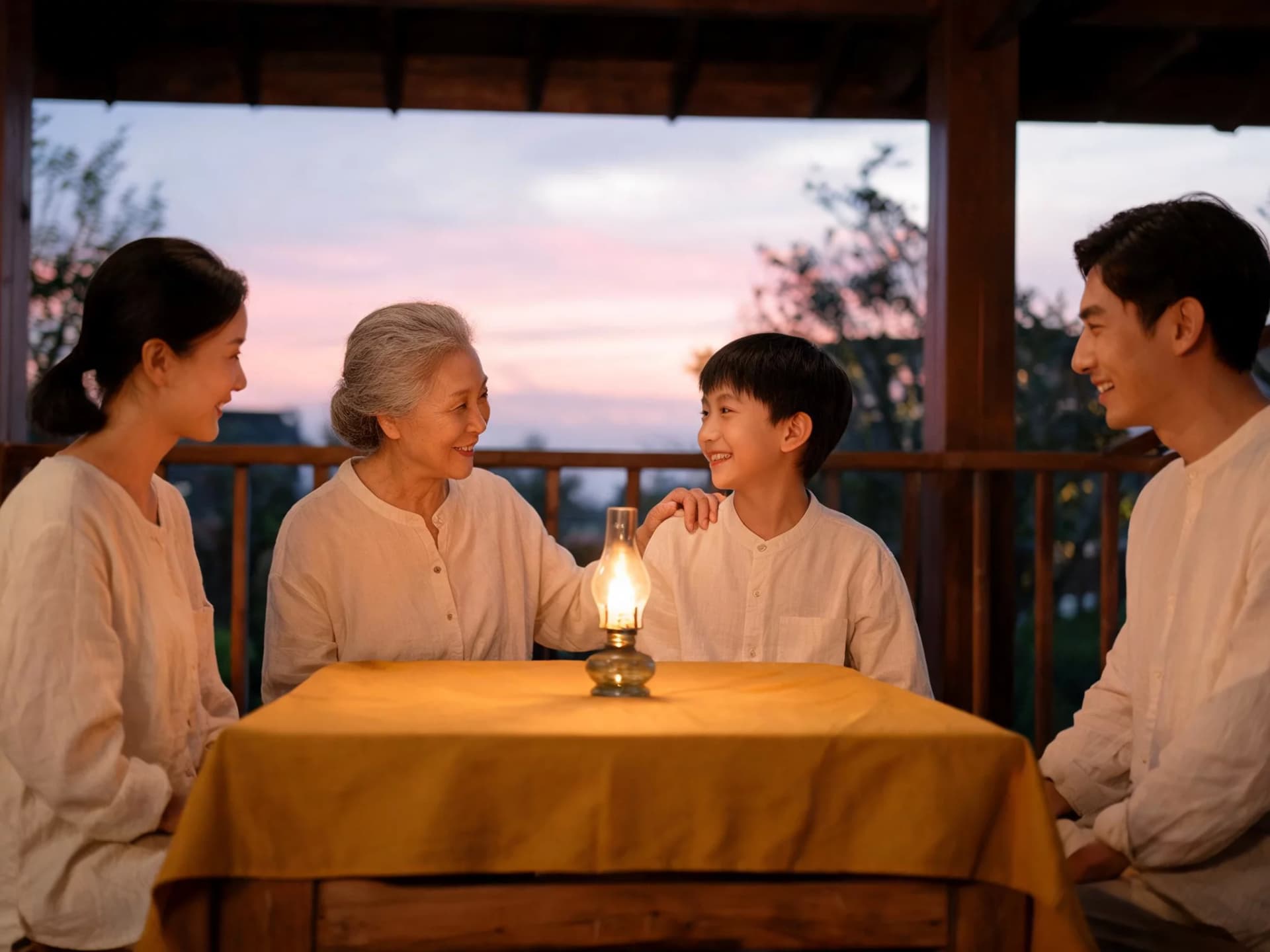 Grandmother and Grandson at Dusk