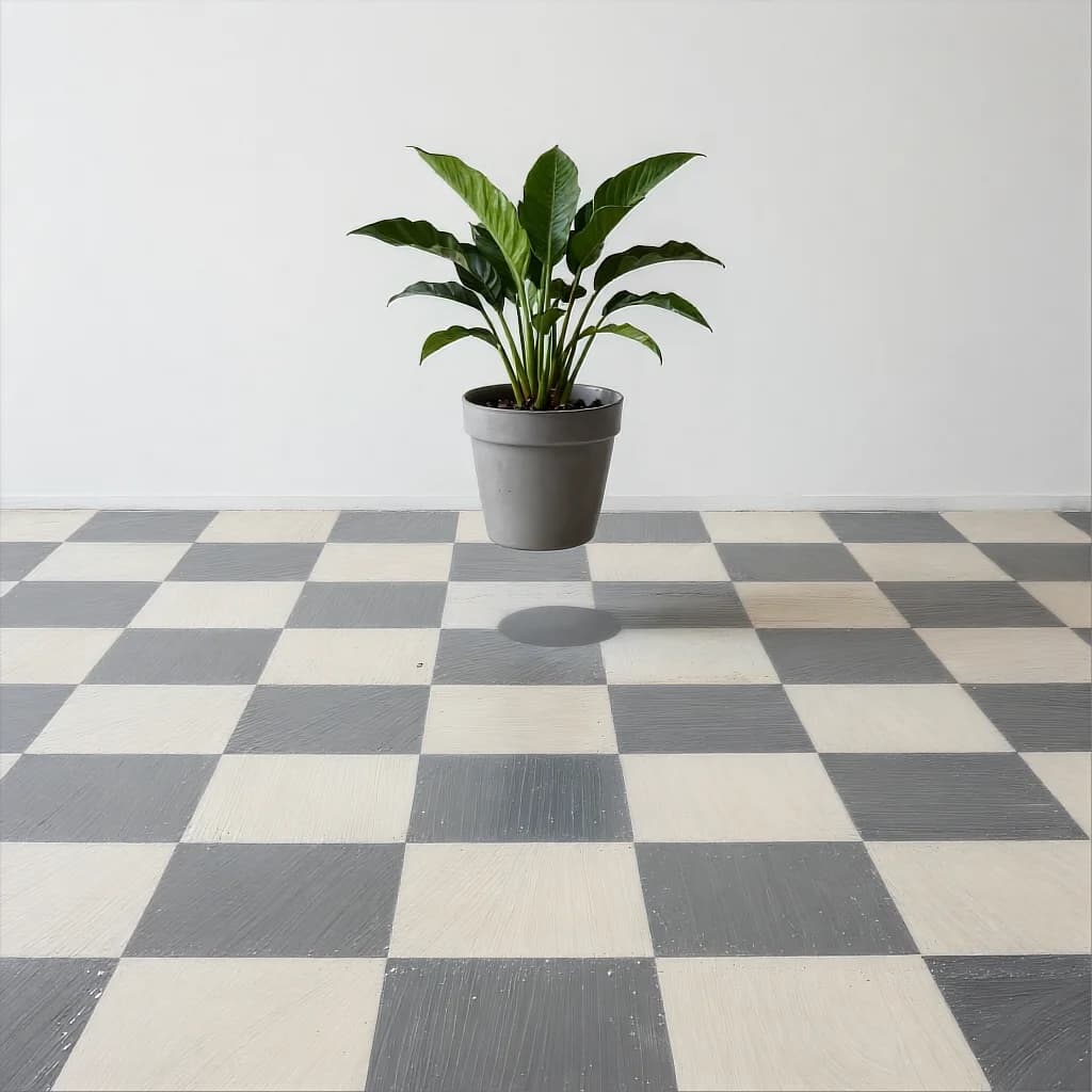 Houseplant Hovers Over Checkerboard