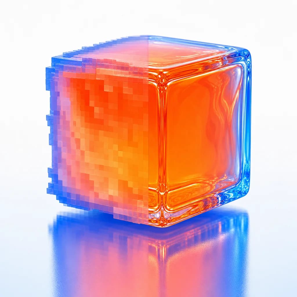 Pixel Turning Into Glass Cube
