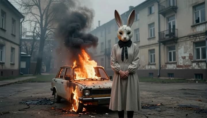 Rabbit Mask In Empty Courtyard