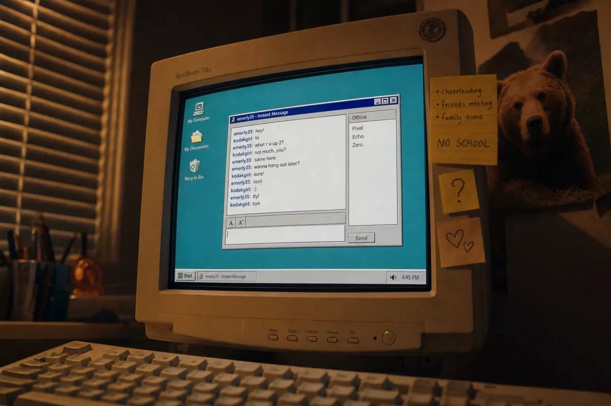 Layout and typography: A beige CRT computer monitor from the late nineties photographed at a three-quar