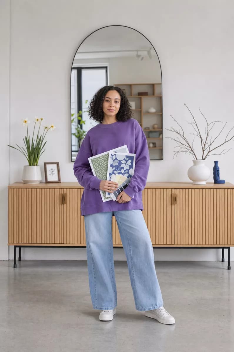 GPT Image 2 — Social marketing: A full-length shot of a young mixed-race woman with shoulder-length curly dark h