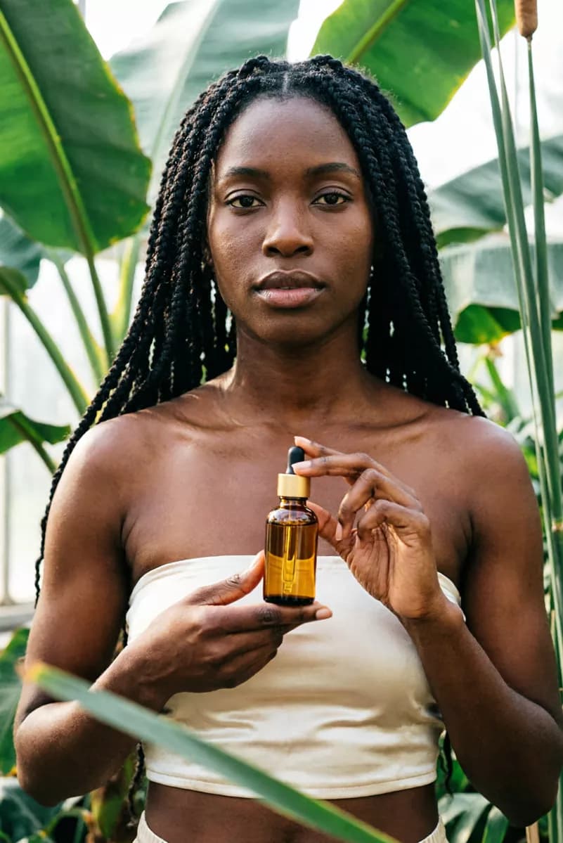 Qwen Image 2.0 — Fashion and beauty: A Black woman with long locs, bare shoulders and a strapless cream top stands am