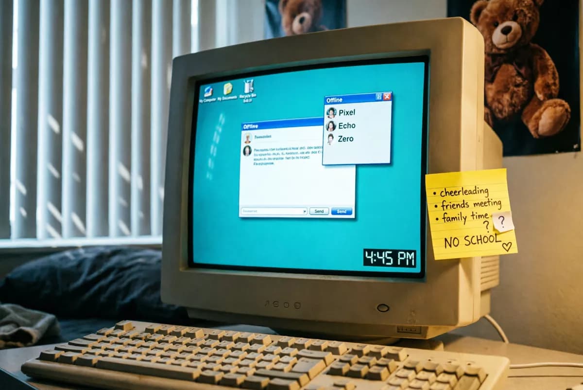 Layout and typography: A beige CRT computer monitor from the late nineties photographed at a three-quar