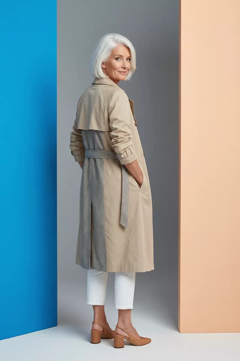 Fashion and beauty: A full-length studio fashion shot of an elegant older woman with a short white b