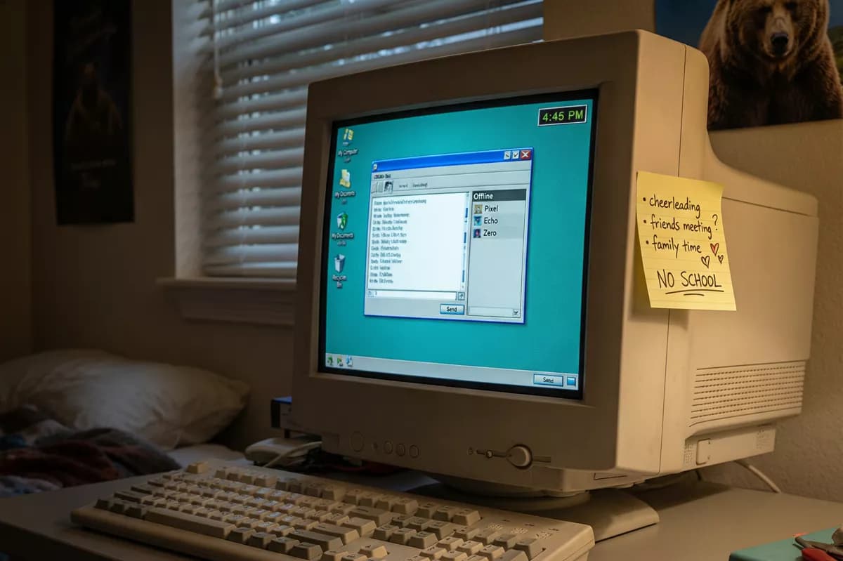 Layout and typography: A beige CRT computer monitor from the late nineties photographed at a three-quar