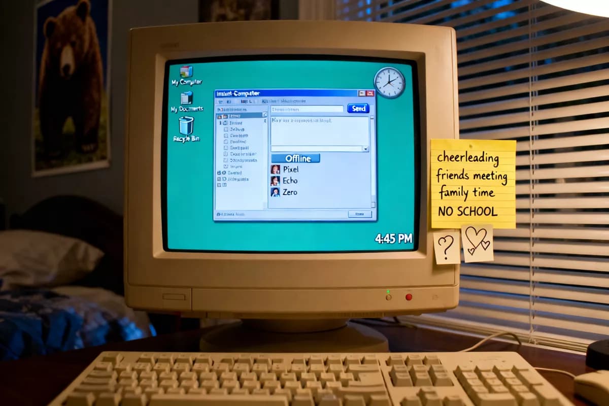 Layout and typography: A beige CRT computer monitor from the late nineties photographed at a three-quar