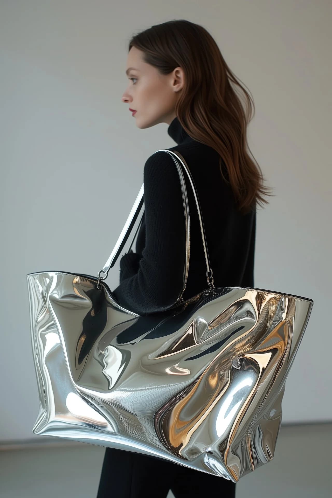 Woman with metallic bag
