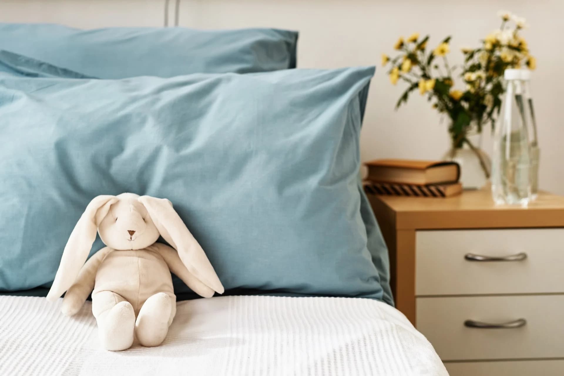 Stuffed bunny and pillows