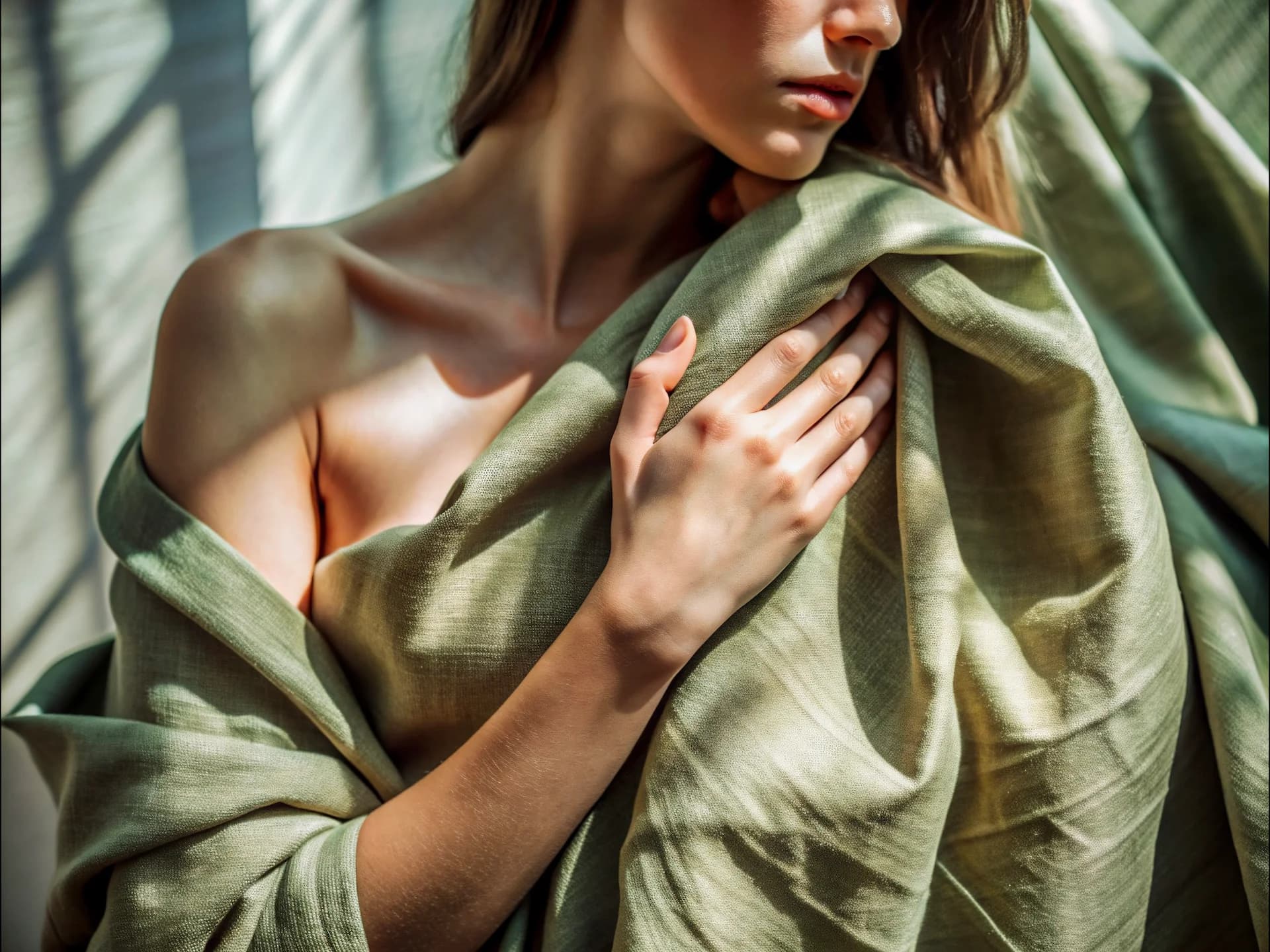 Woman with blanket by window