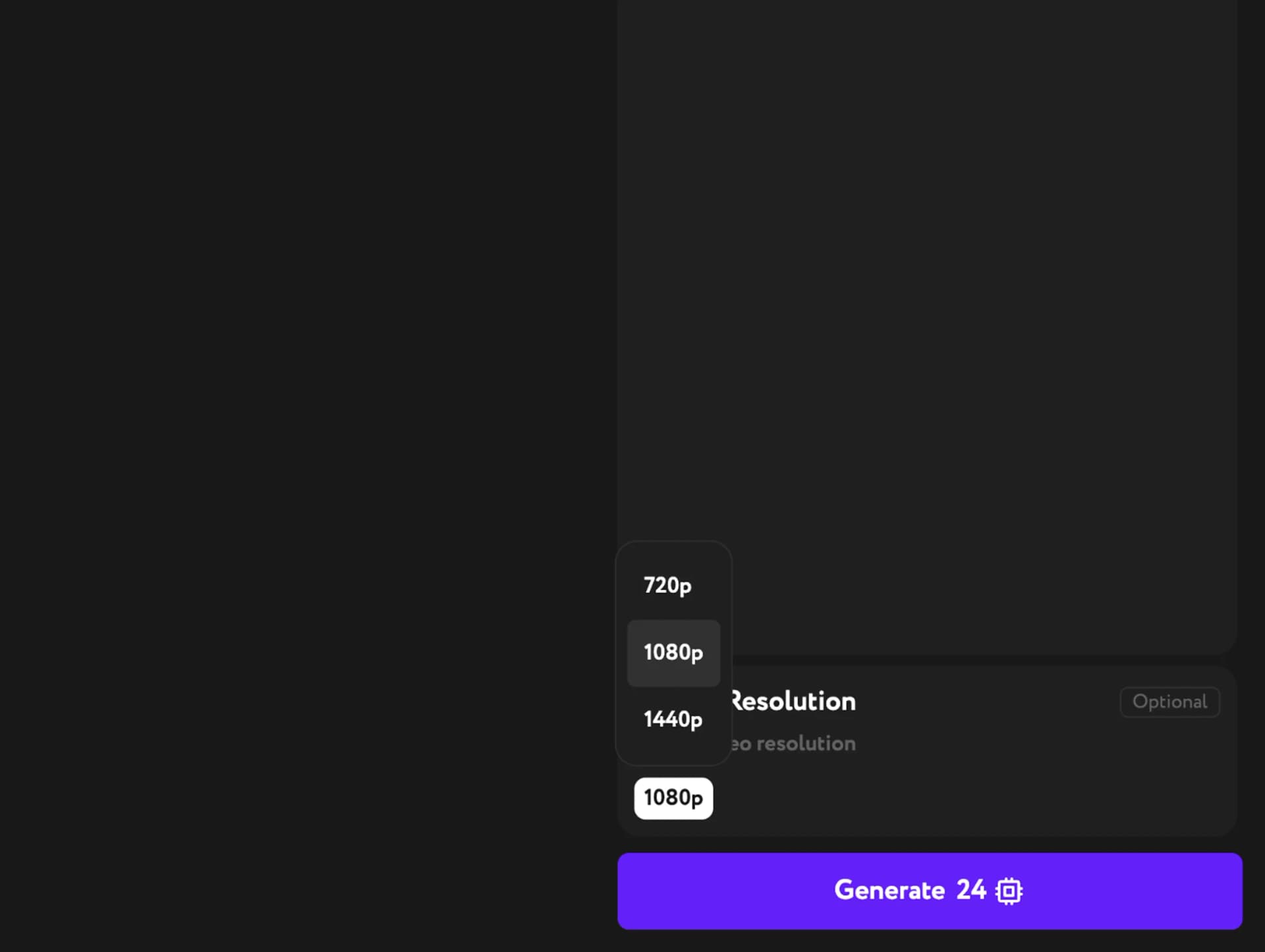 Resolution dropdown in Video Upscaler — 720p, 1080p, and 1440p options