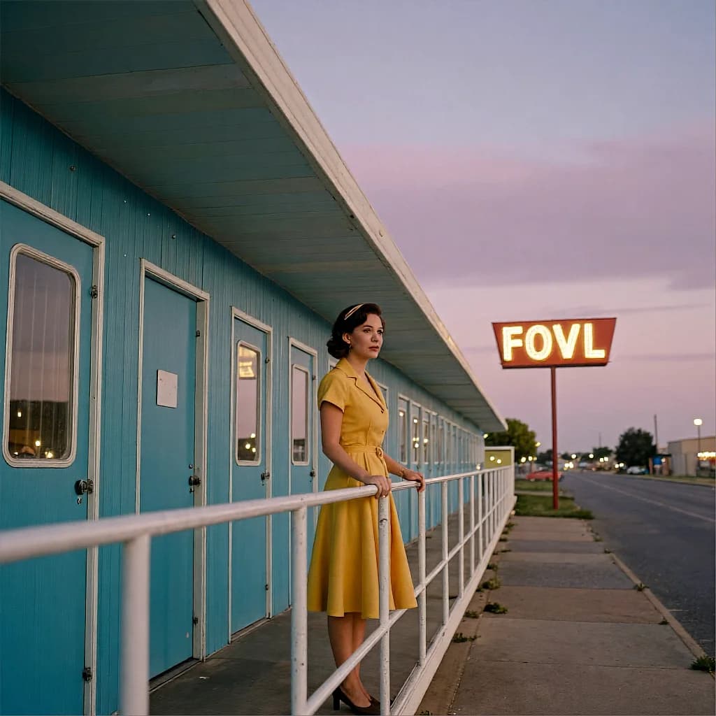 1950s Motel Walkway At Dusk