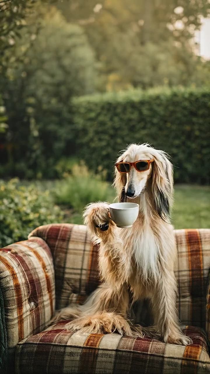 Afghan Hound Sips A Cup