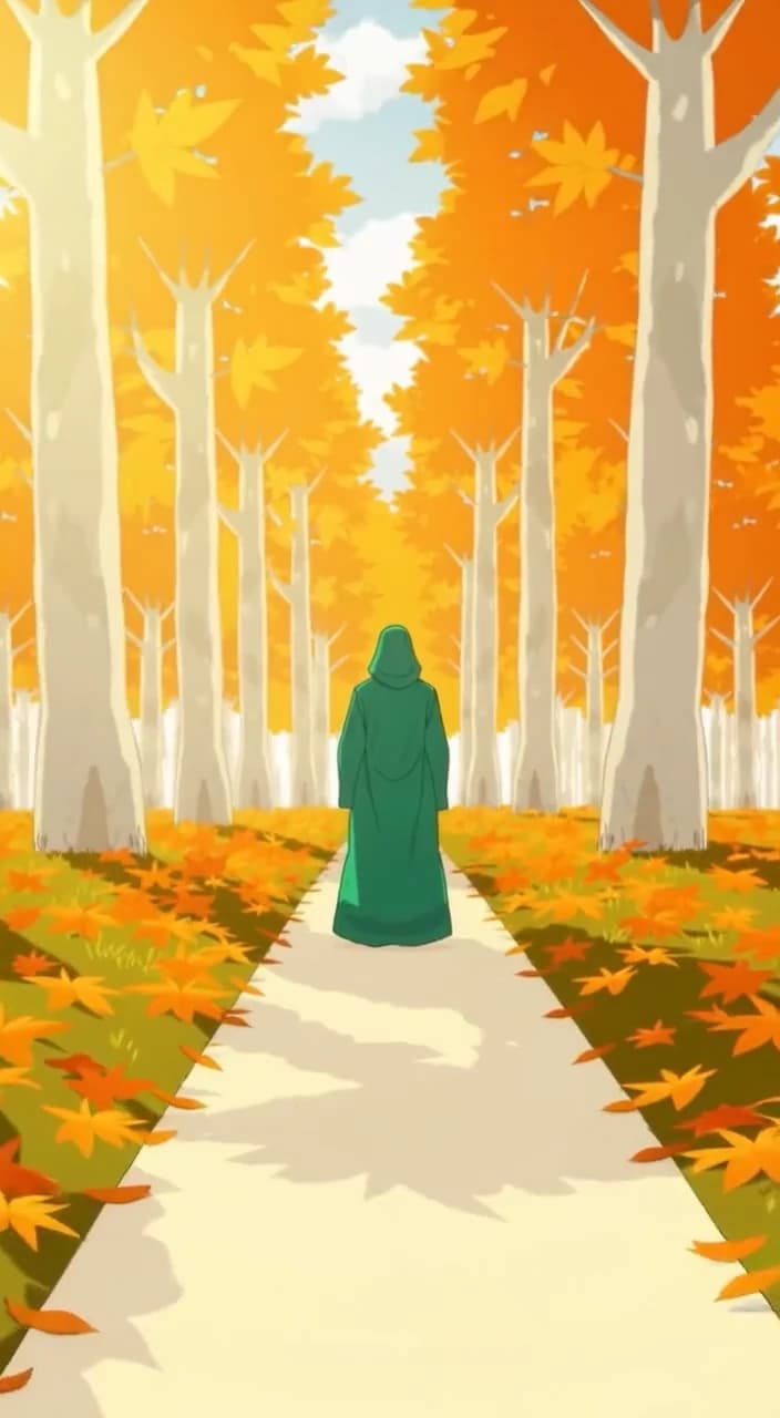 Cloaked Figure Autumn Path