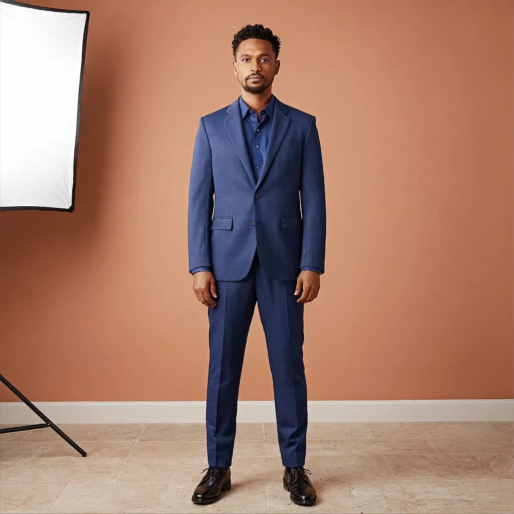 Cobalt Suit on Apricot Wall