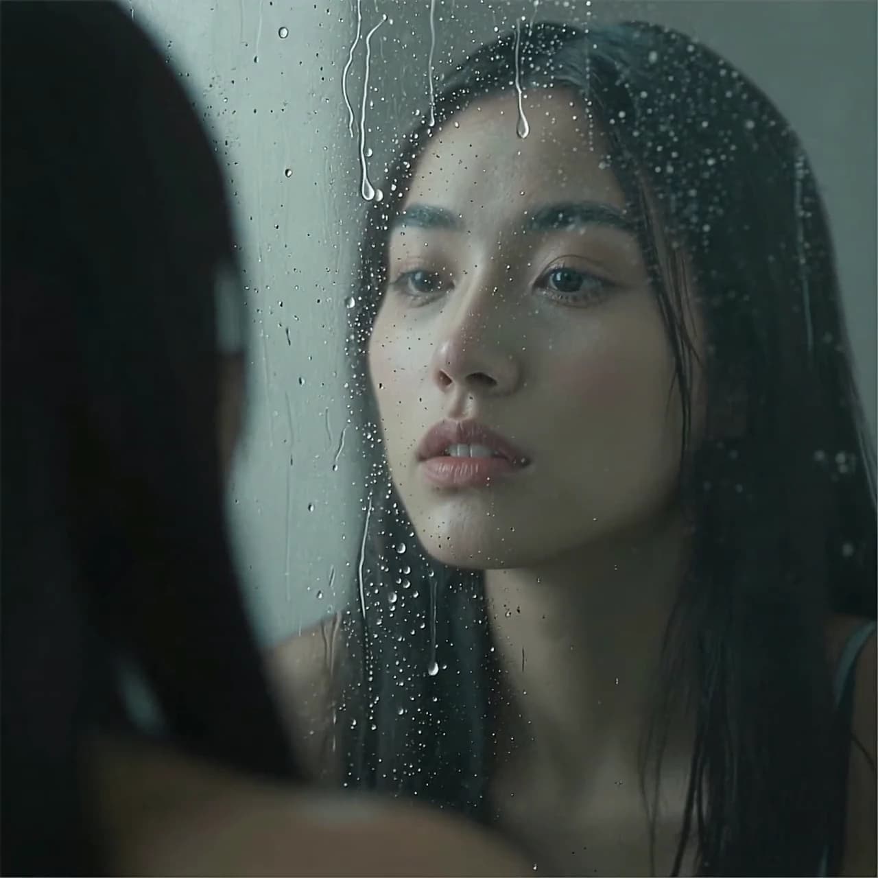 Drops Slide Down The Mirror