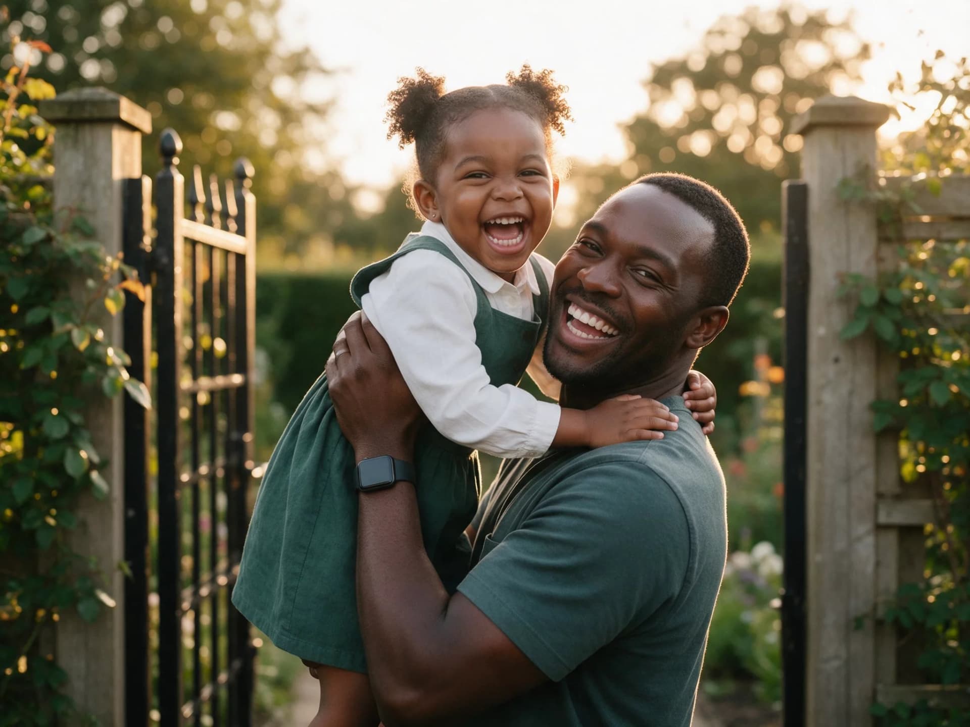 Father Lifts Daughter at Gate