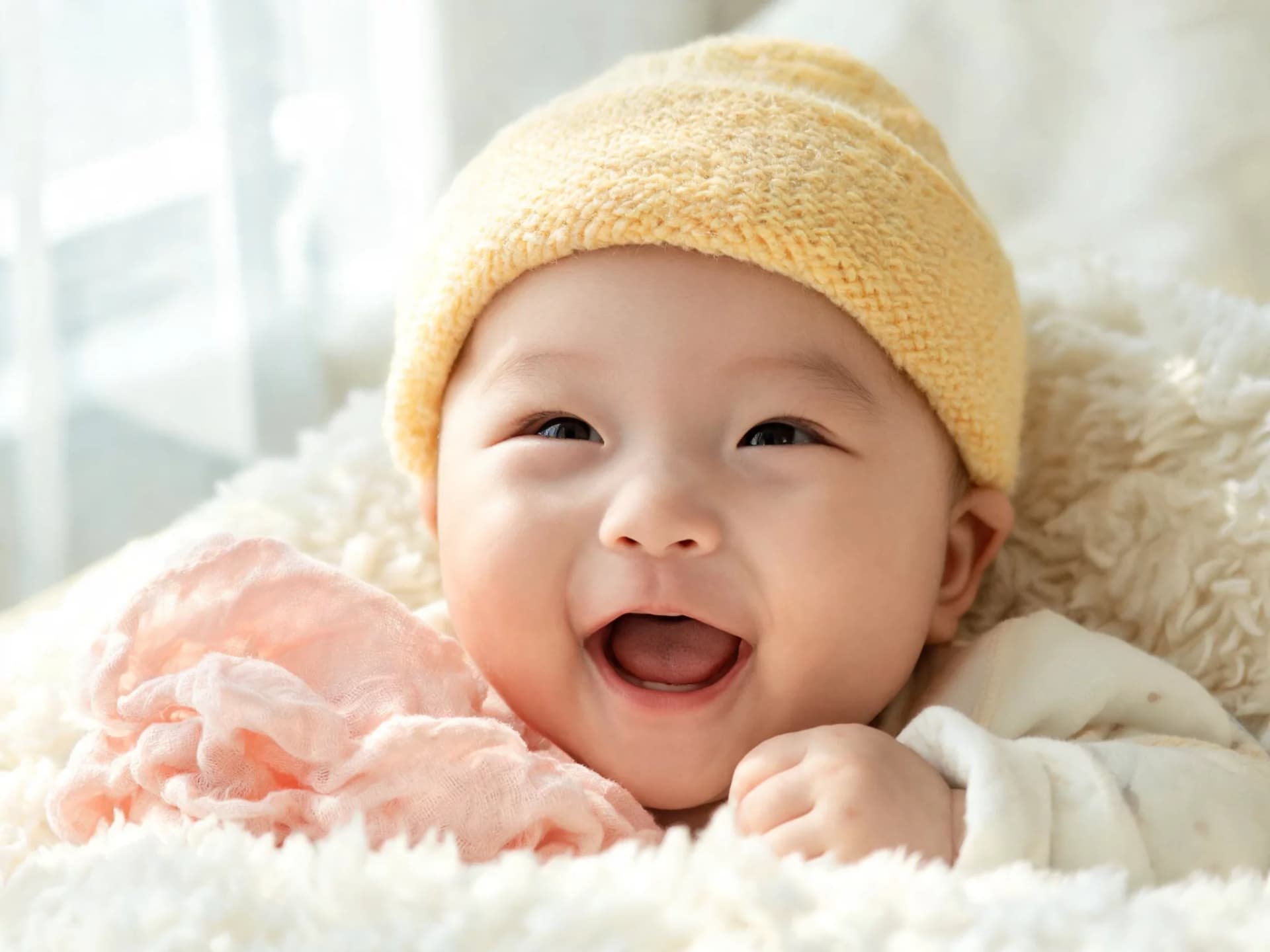 Laughing Baby Yellow Knit Hat