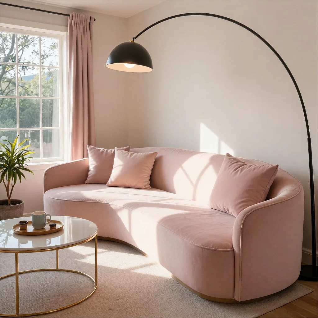 Pastel Pink Retro Living Room