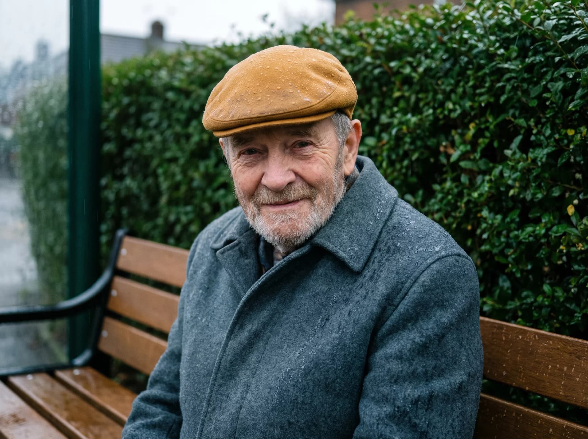 Rainy Bus Stop Elder