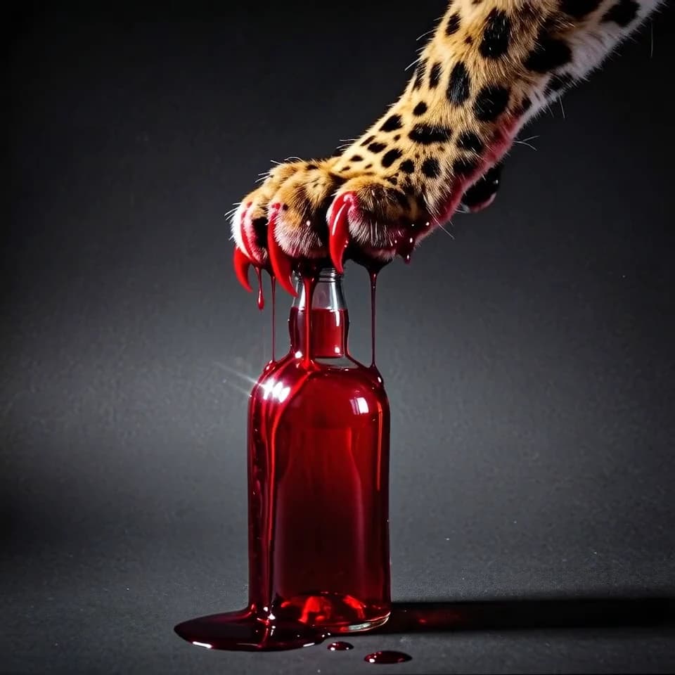 Red Claws On A Glass Bottle