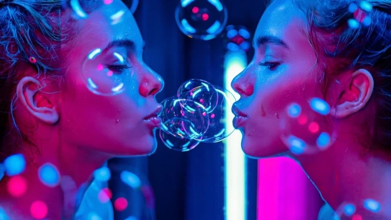 Soap Bubble Between Two Faces