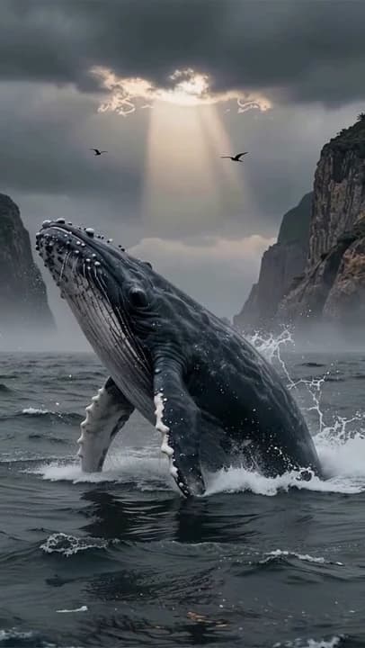 Whale Breaching In Fjord